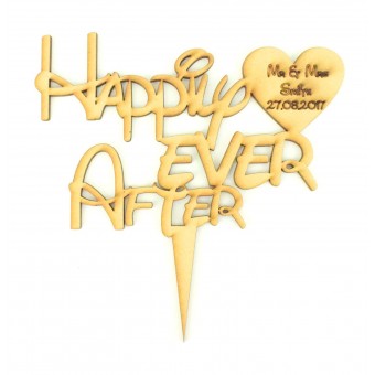 Laser Cut Personalised 'Happily Ever After' Wedding Cake Topper - Disney Font